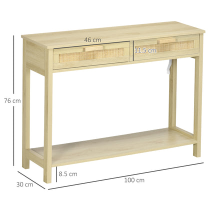 HOMCOM Console Sofa Table Hallway Side Desk with Storage Shelf Drawer for Entryway Living Room Bedroom Natural