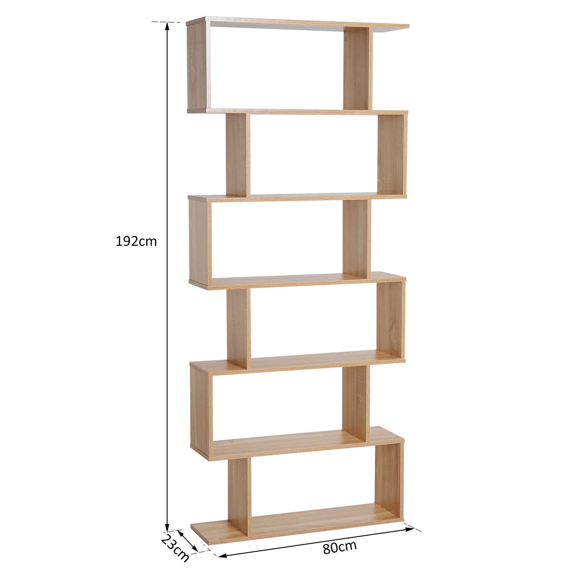 HOMCOM Wooden Wood S Shape Storage Display 6 Shelves Room Divider Unit Chest Bookshelf Bookcase Cupboard Cabinet Home Office Furniture (Oak)