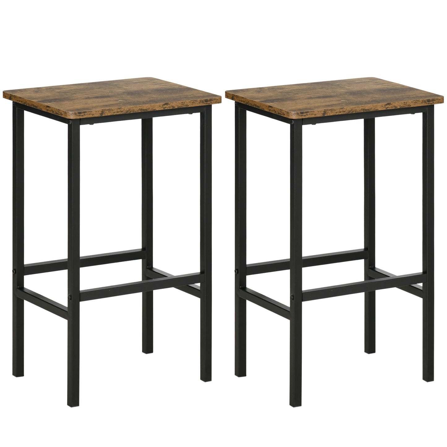 HOMCOM Industrial Set of 2 Bar Chairs with Footrest, Counter Height Bar Stools for Dining Area Home Pub Rustic, Brown