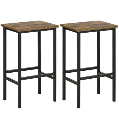 HOMCOM Industrial Set of 2 Bar Chairs with Footrest, Counter Height Bar Stools for Dining Area Home Pub Rustic, Brown