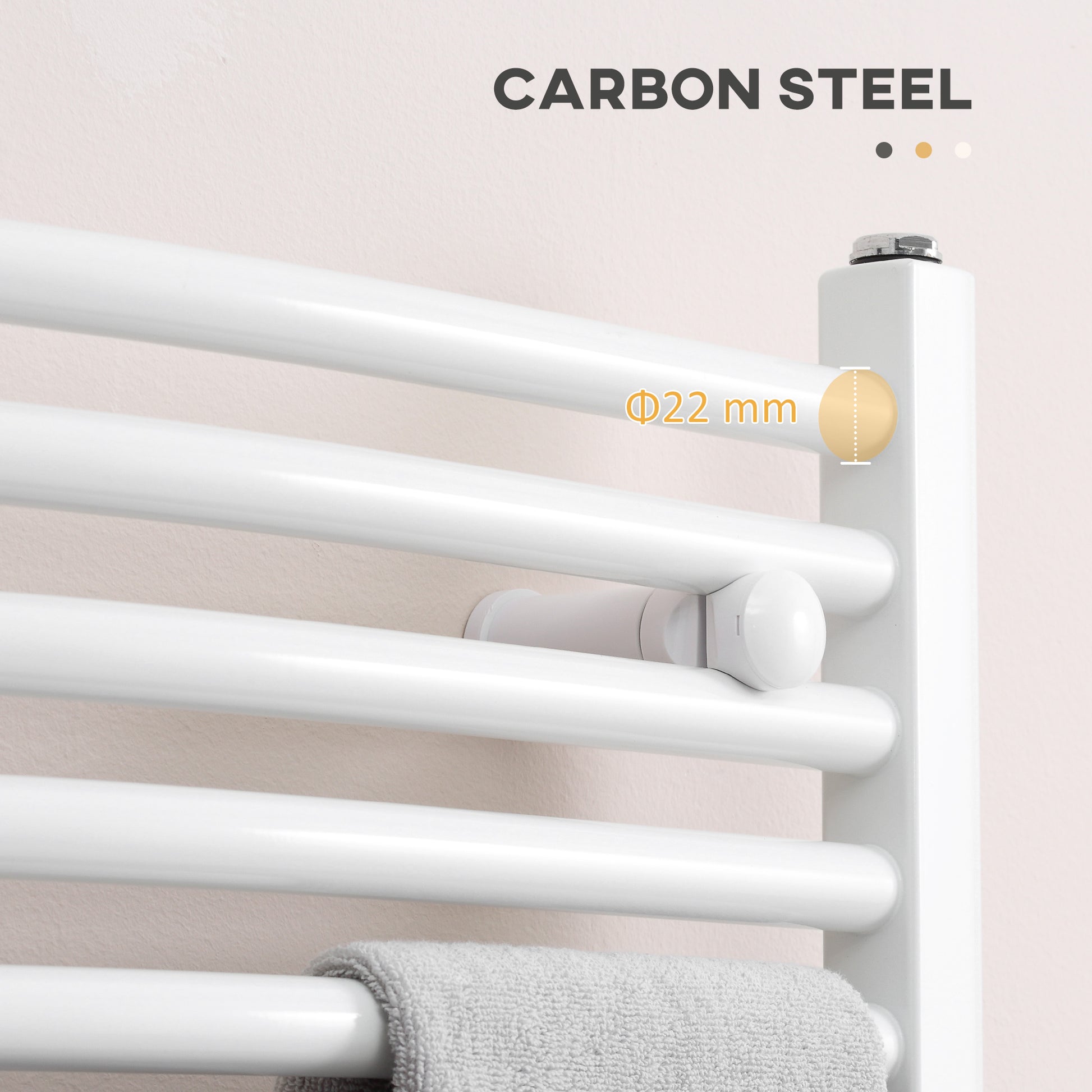 HOMCOM Straight Heated Towel Rail, Hydronic Bathroom Ladder Radiator Towel Warmer For Central Heating 600mm x 700mm, White