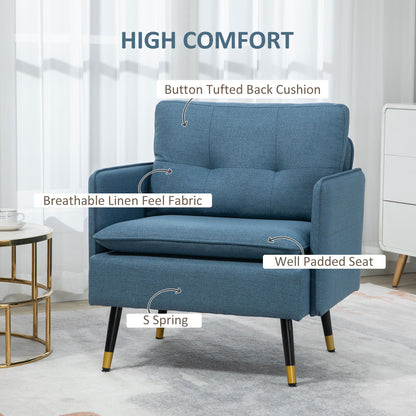 HOMCOM Modern Armchairs with Steel Legs, Upholstered Button Tufted Accent Chairs for Living Room and Bedroom, Dark Blue