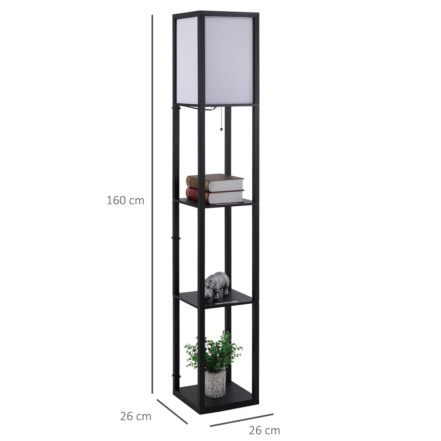 HOMCOM Modern Shelf Floor Lamp Soft Light 4-tier Open Shelves Living Room Storage Display