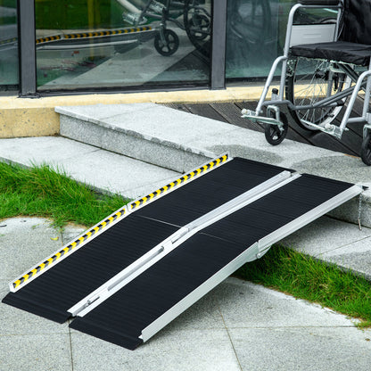 HOMCOM Wheelchair Ramp, 152L x 73Wcm, 272KG Capacity, Folding Aluminium Threshold Ramp w/ Non-Skid Surface, Transition Plates Above & Below for Steps