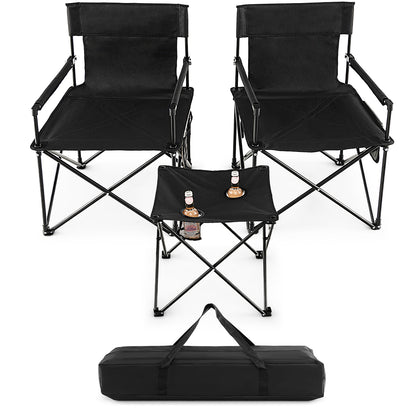 Outdoor Folding Camping Chairs and Table Set-Black