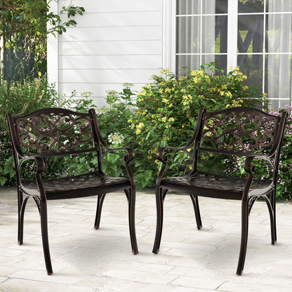 Cast Aluminum Patio Chairs Set of 2 with Armrests and Curved Seats-B