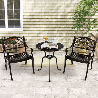 Cast Aluminum Patio Chairs Set of 2 with Armrests and Curved Seats-B