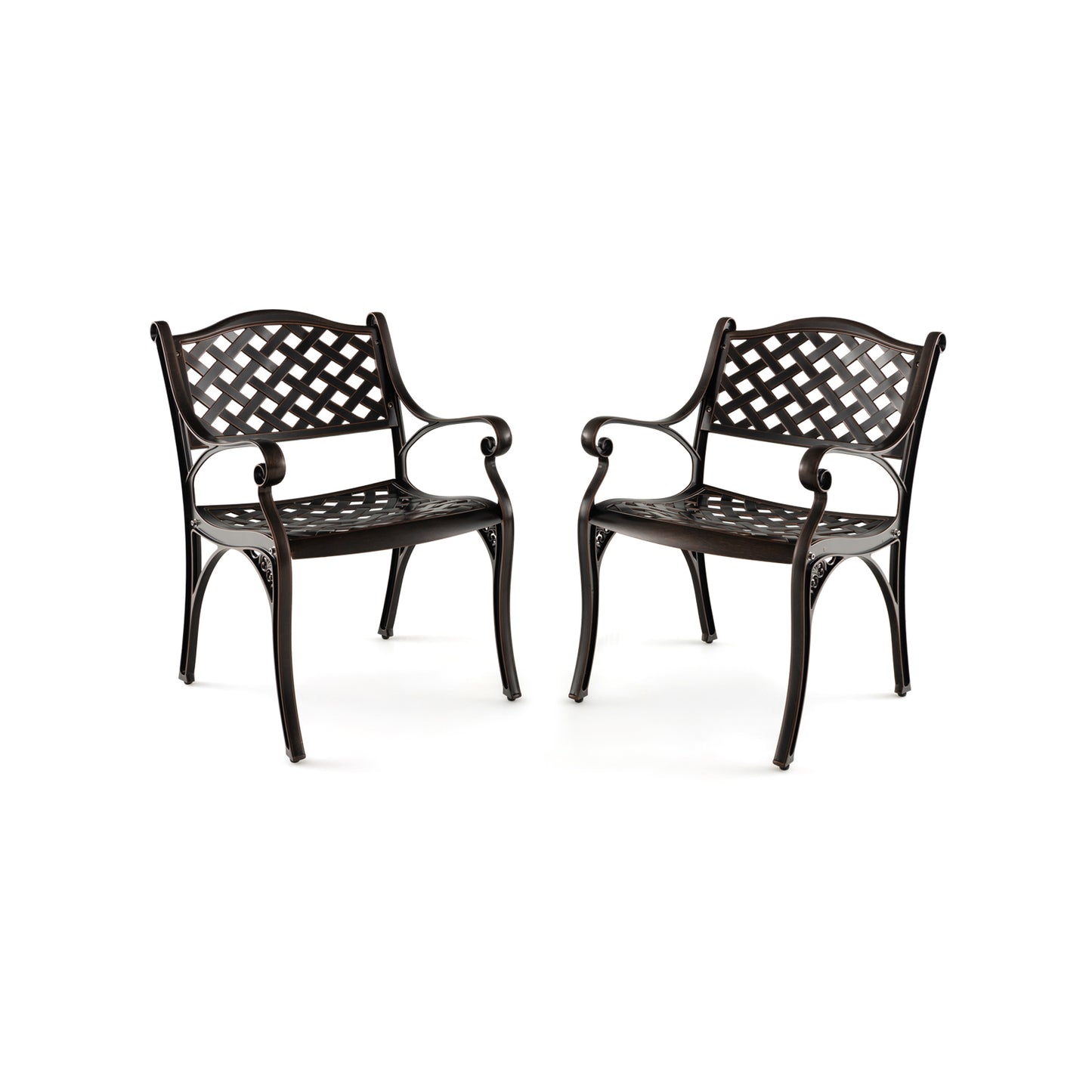 Cast Aluminum Patio Chairs Set of 2 with Armrests and Curved Seats-A