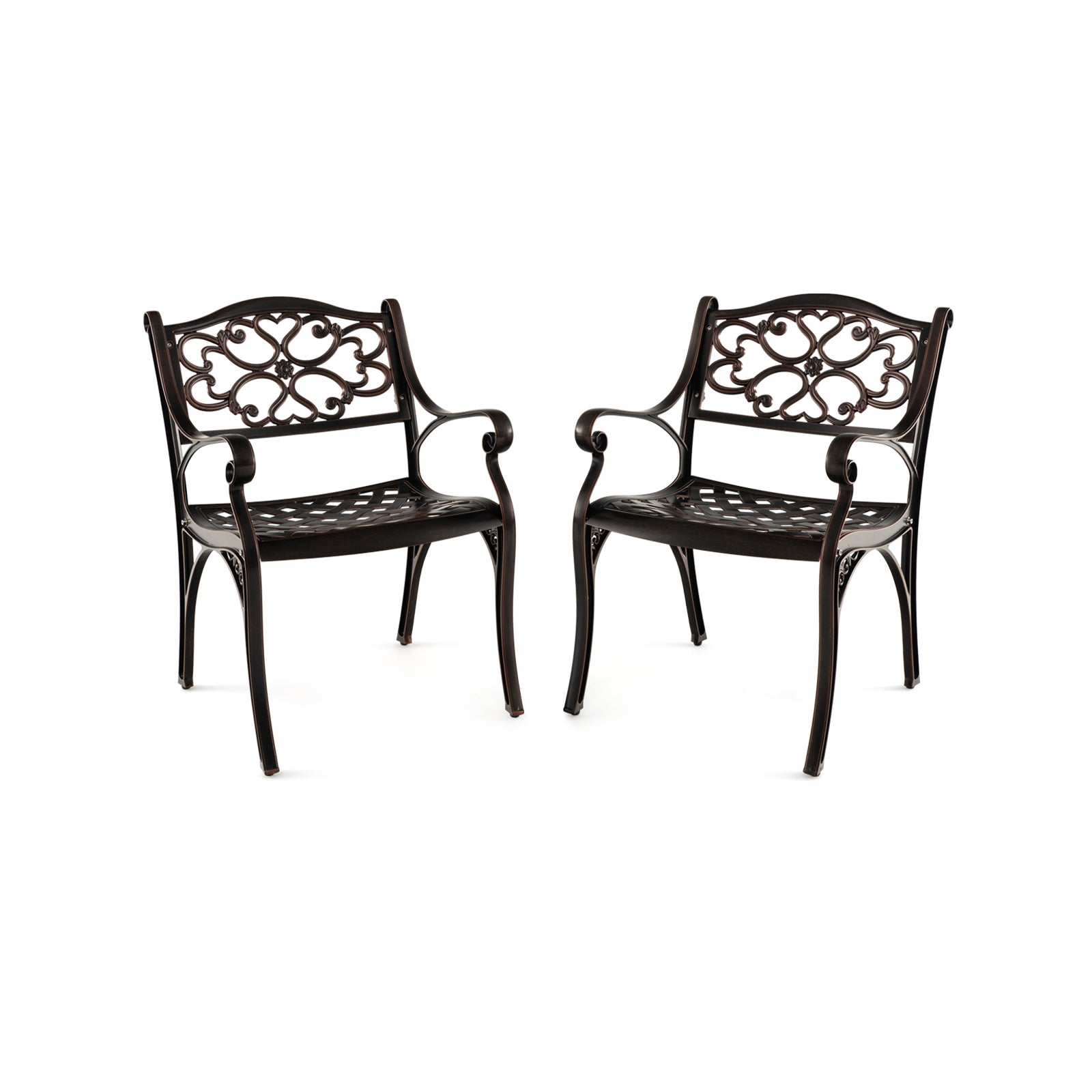 Cast Aluminum Patio Chairs Set of 2 with Armrests and Curved Seats-B