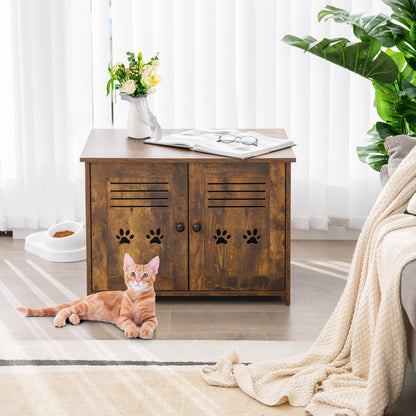 Cat Litter Box Enclosure with Double Louvered Doors, Side Entrance-Rustic Brown