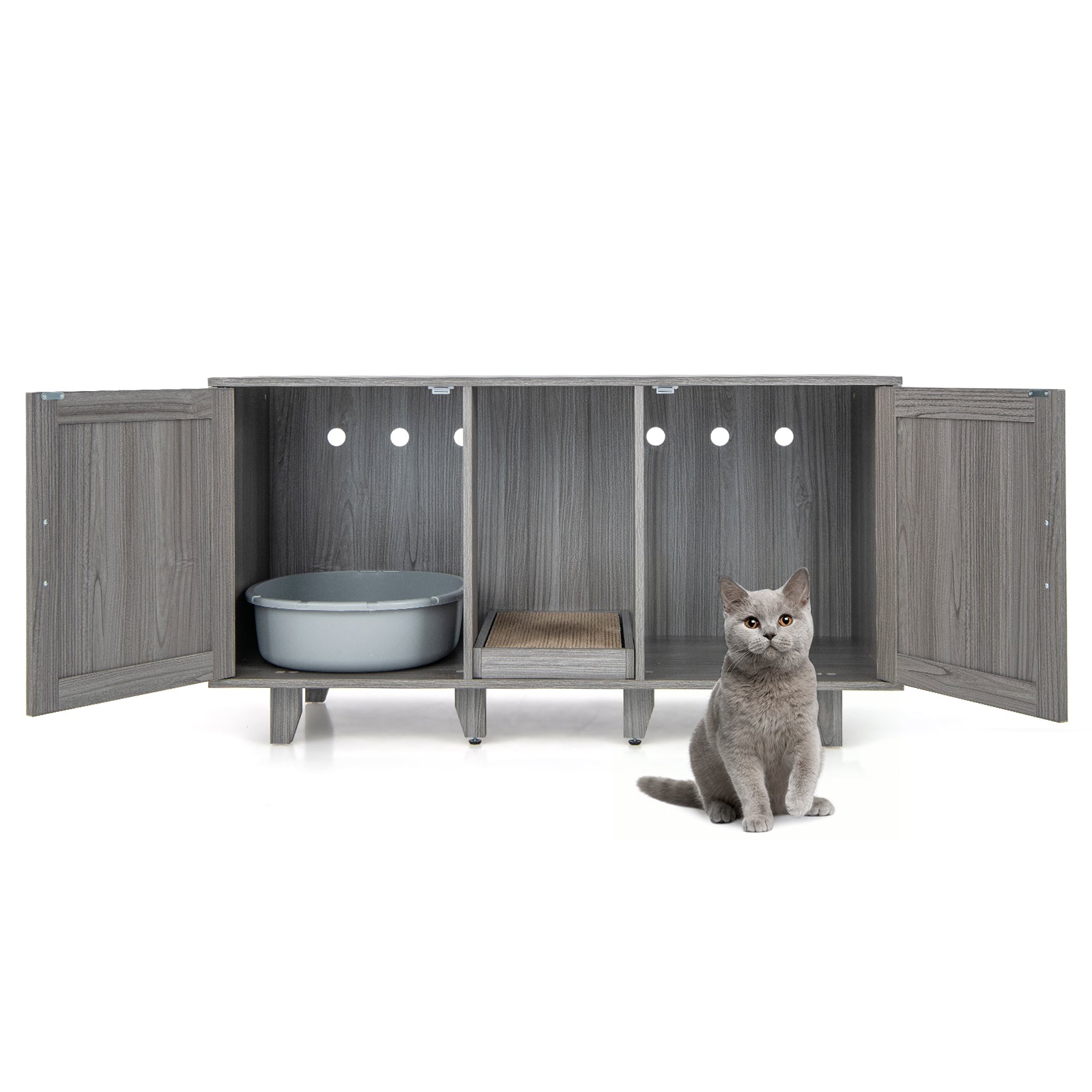 Cat Litter Box Enclosure with Scratching Board-Dark Grey