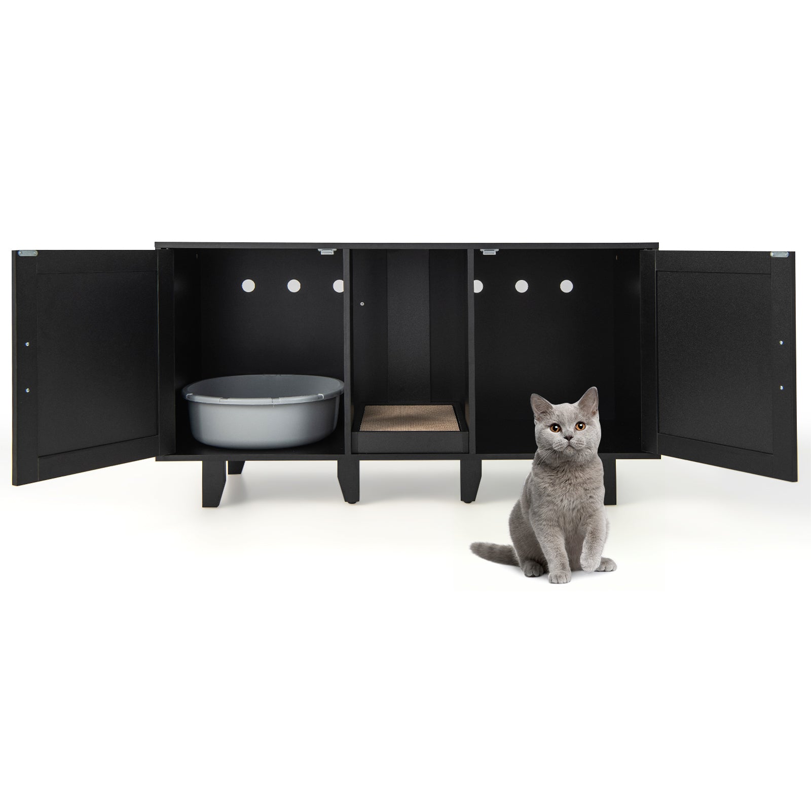 Cat Litter Box Enclosure with Scratching Board-Black