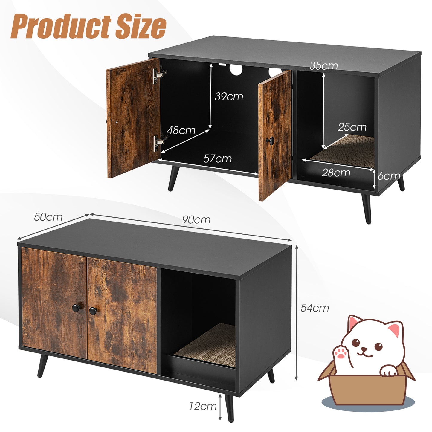 Modern Cat Litter Box Enclosure with Double Door Cabinet