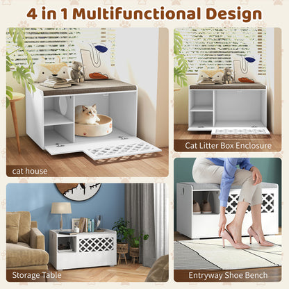 Cat Litter Box Enclosure with Removable Cushion and Door-White