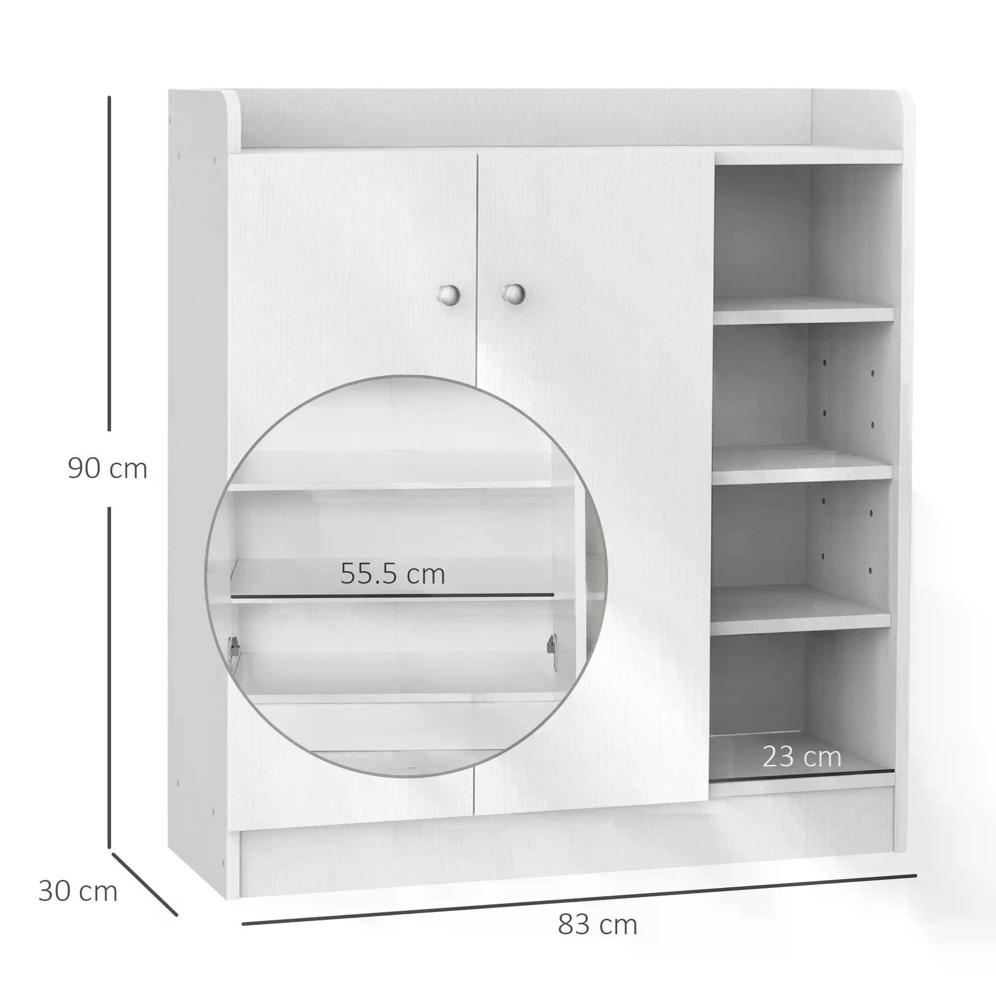 HOMCOM Shoe Storage Cabinet Home Hallway Furniture 2 Doors w/Adjustable 4 Shelves Cupboard Footwear Rack Stand Organiser White