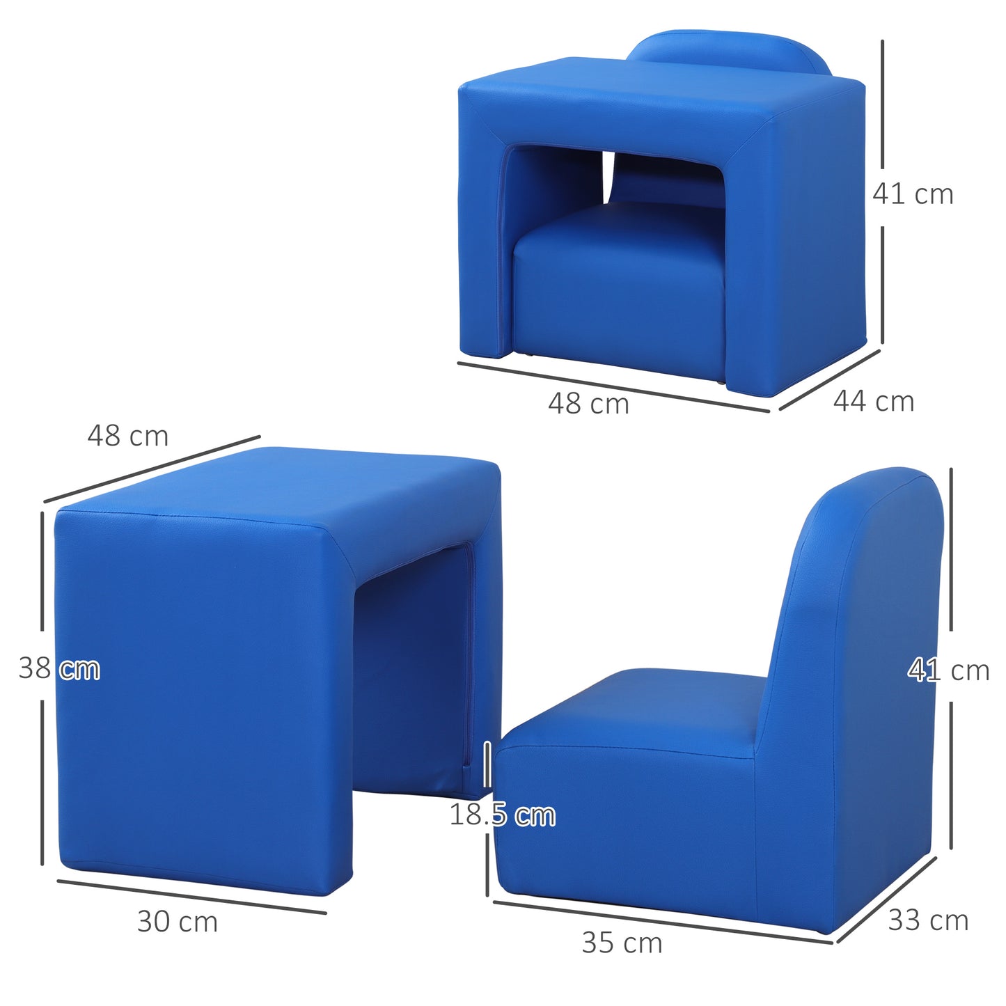 HOMCOM 2 In 1 Toddler Sofa Chair,  48 x 44 x 41 cm, for Game Relax Playroom, Blue