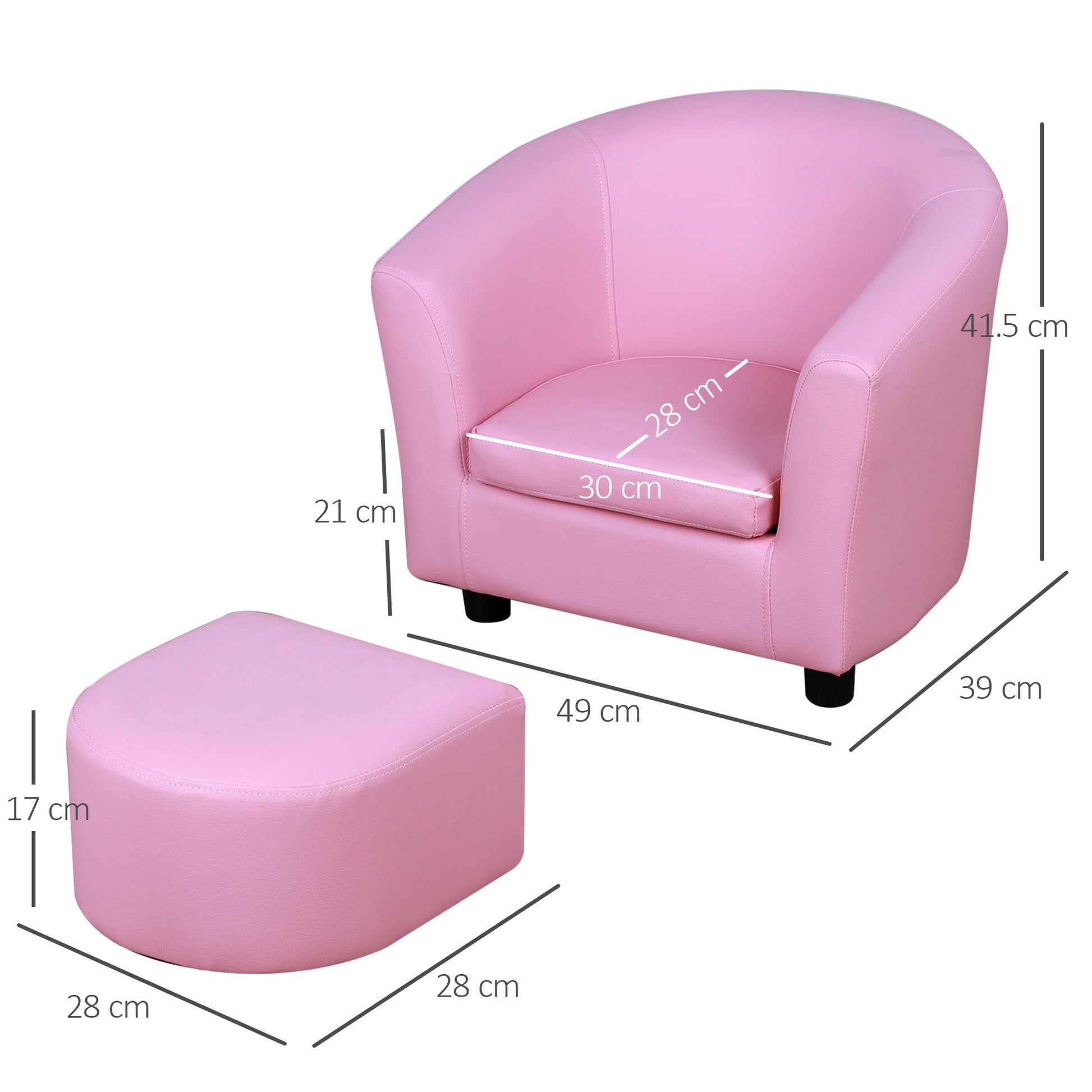 HOMCOM Kids Toddler Sofa Children's Armchair Footstool with Thick Padding, Anti-skid Foot Pads, 30 x 28 x 21cm, Pink