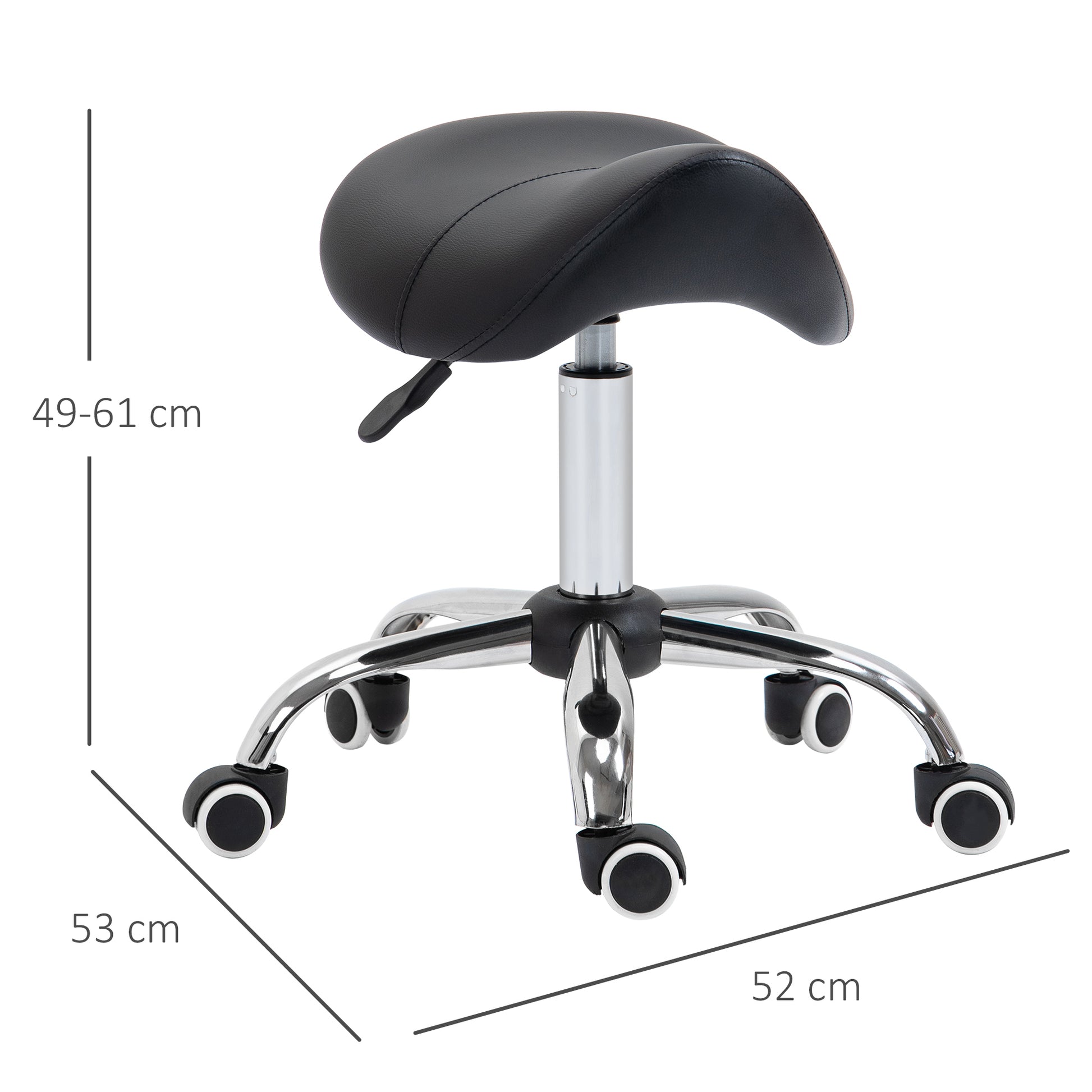 HOMCOM Cosmetic Stool 360° Rotate Height Adjustable Salon Massage Spa Chair Hydraulic Rolling Faux Leather Saddle Stool Mobility - Black