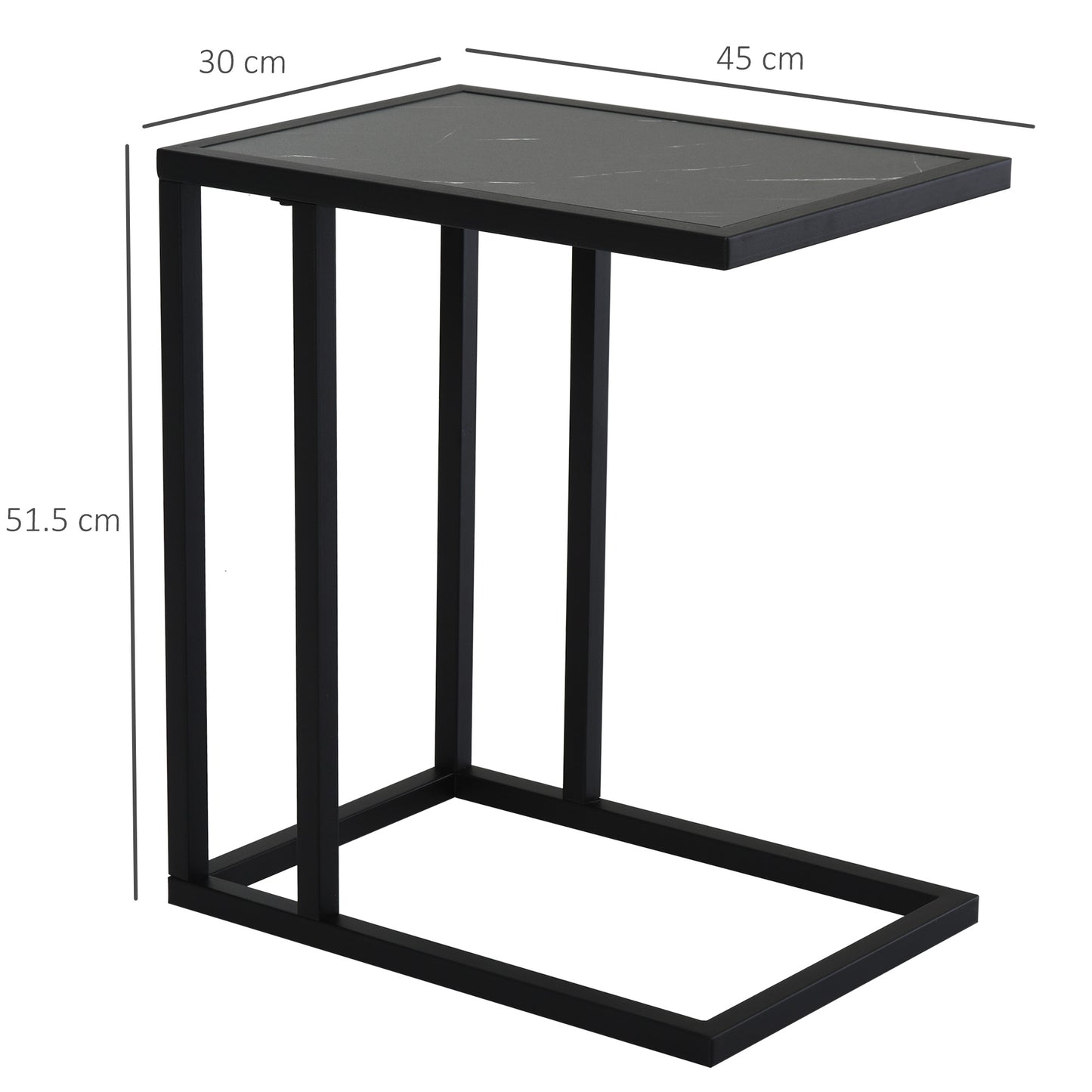 HOMCOM C Shape Side Table Marble-Effect Top w/ Metal Frame Space-Saving Home Furniture Bedroom Living Room Office Corner Desk Black White