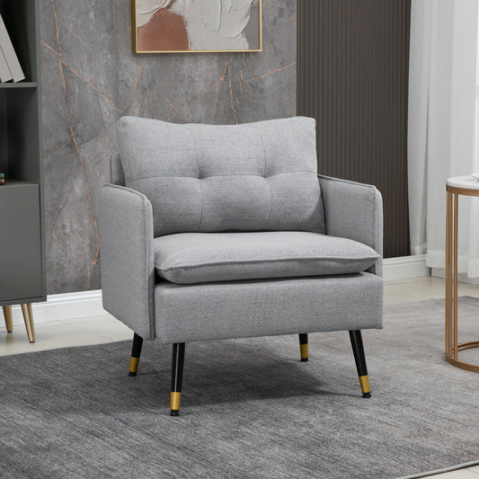 HOMCOM Modern Accent Chair, Upholstered Button Tufted Occasional Chair for Living Room and Bedroom, Grey