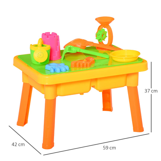 HOMCOM Sand and Water Table Beach Toy Set 2 in 1 Outdoor Activities Playset for Kids with Lid and Accessories Double Compartment Sandpit Sandbox