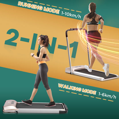 HOMCOM Folding Treadmill, 1-10km/h Electric Running Machine w/ Wheels, Safety Button, LCD Monitor, Phone Holder for Home