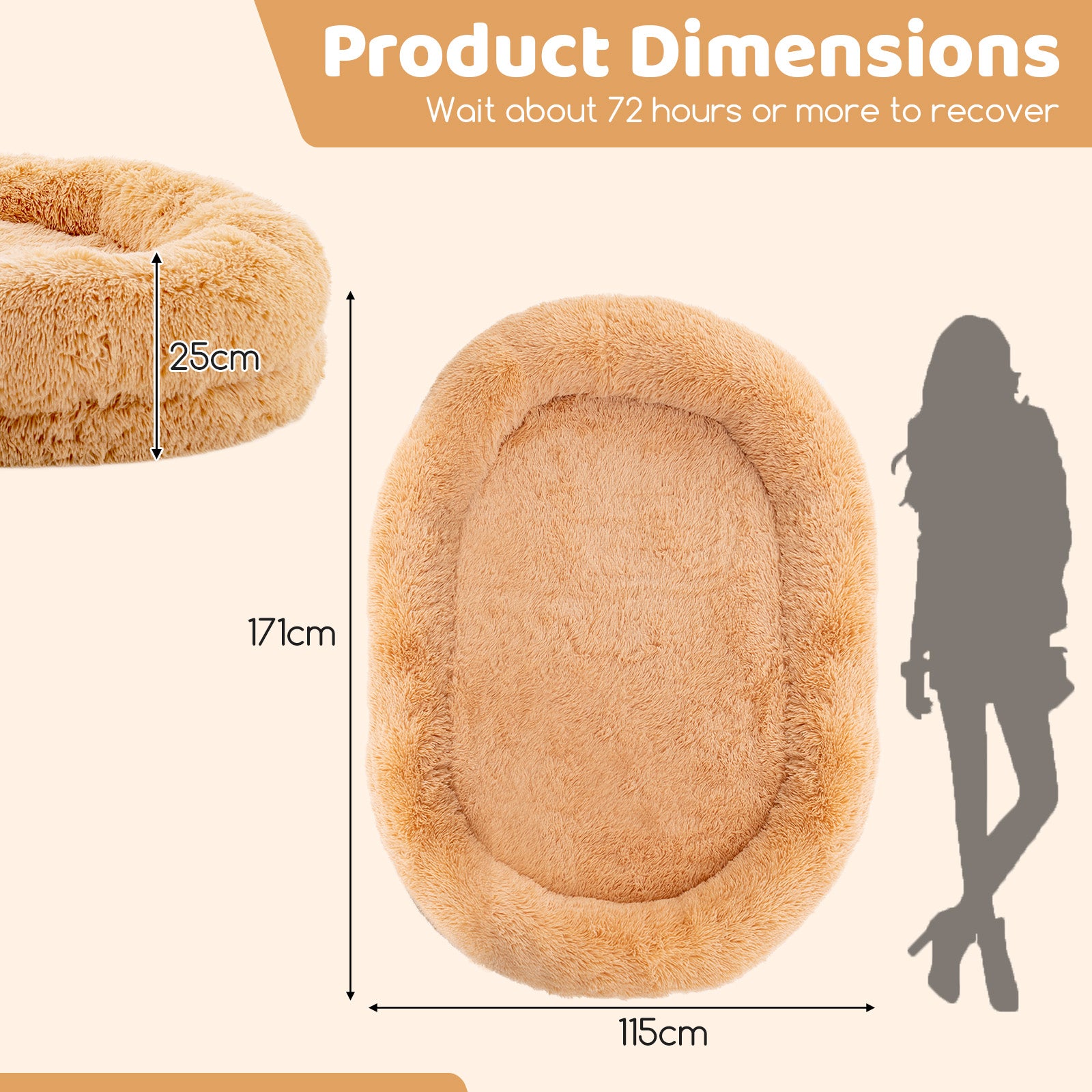 Human Dog Bed with Soft Blanket and Present Plump Pillow-Brown