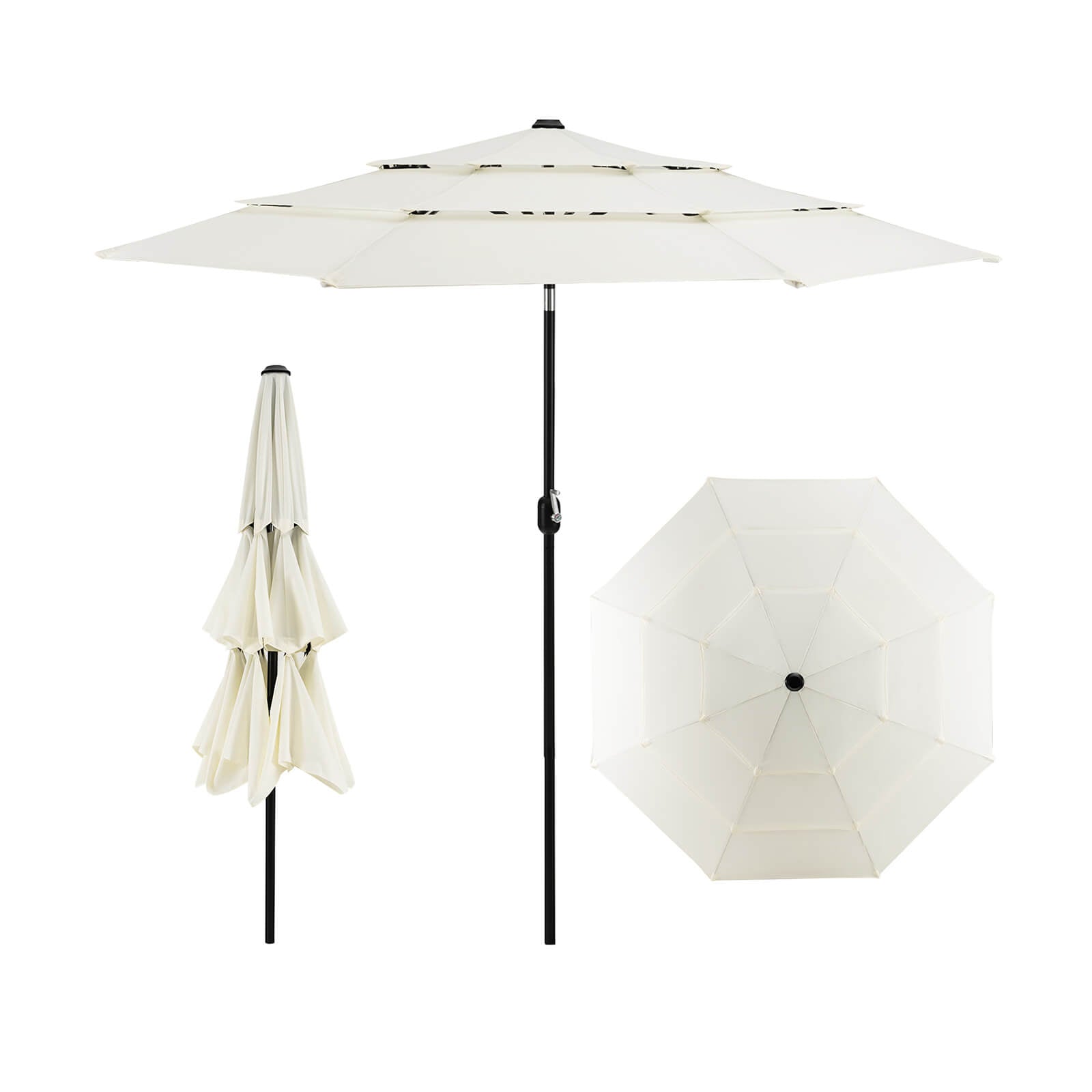 3 Meter Double Vented Outdoor Umbrella with Push Button Tilt and Manual Crank-Beige