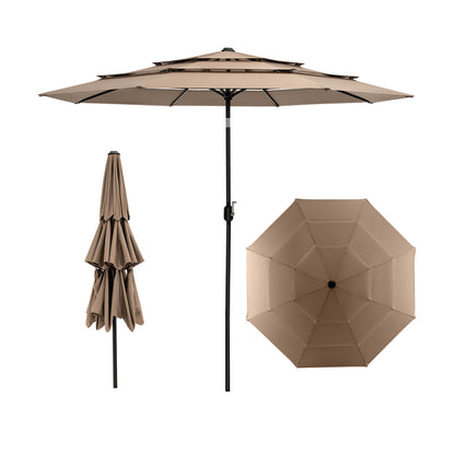 3 Meter Double Vented Outdoor Umbrella with Push Button Tilt and Manual Crank-Coffee