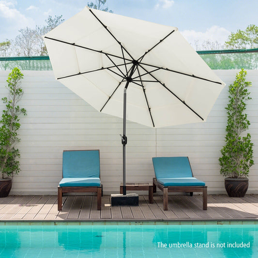 3 Meter Double Vented Outdoor Umbrella with Push Button Tilt and Manual Crank-Beige