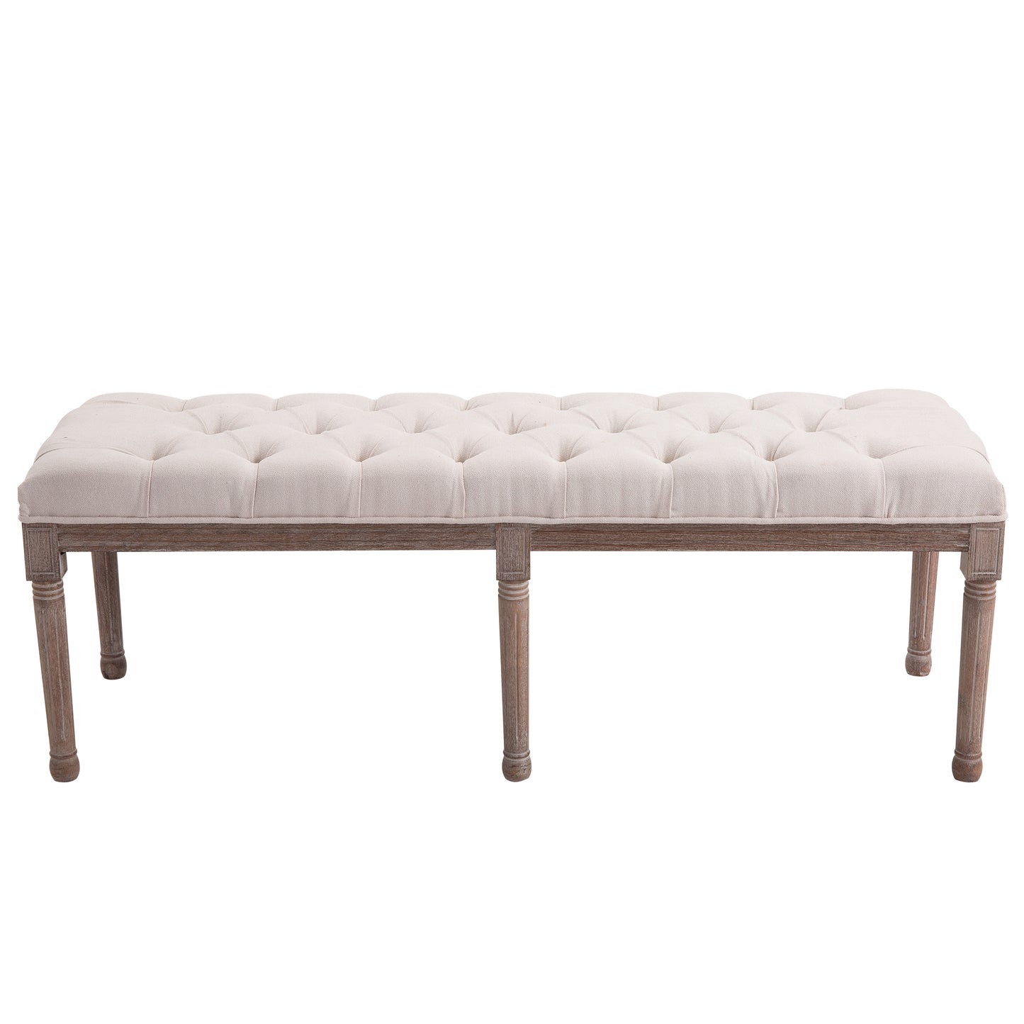 HOMCOM Bed End Side Chaise Lounge Sofa Stool Chic Button Tufted Window Hallway Seat Bench Wooden Leg Fabric Cover Padded Beige