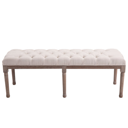 HOMCOM Bed End Side Chaise Lounge Sofa Stool Chic Button Tufted Window Hallway Seat Bench Wooden Leg Fabric Cover Padded Beige