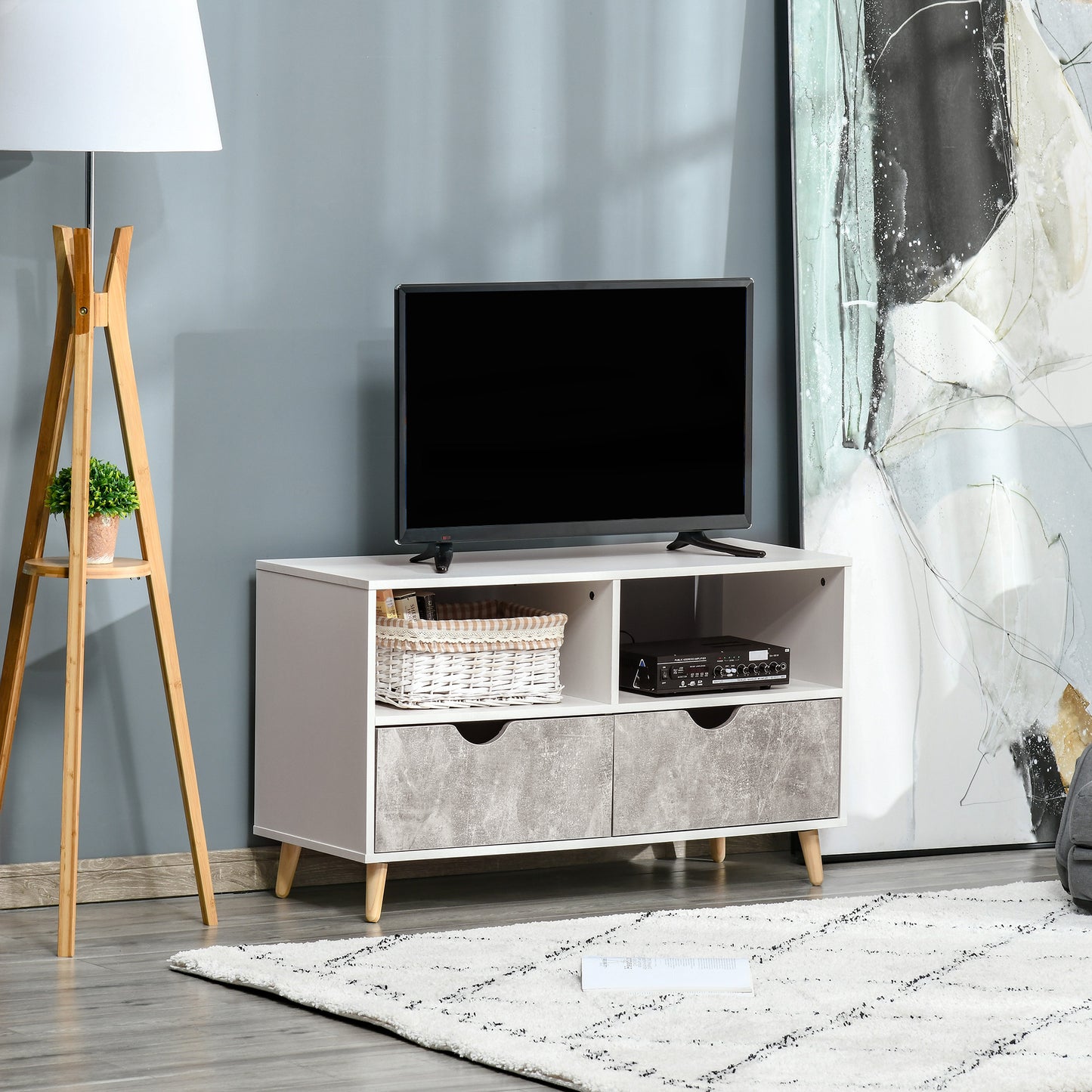 HOMCOM TV Stand with Shelf & Drawers Storage Cabinet Media Entertainment Center Modern Grey