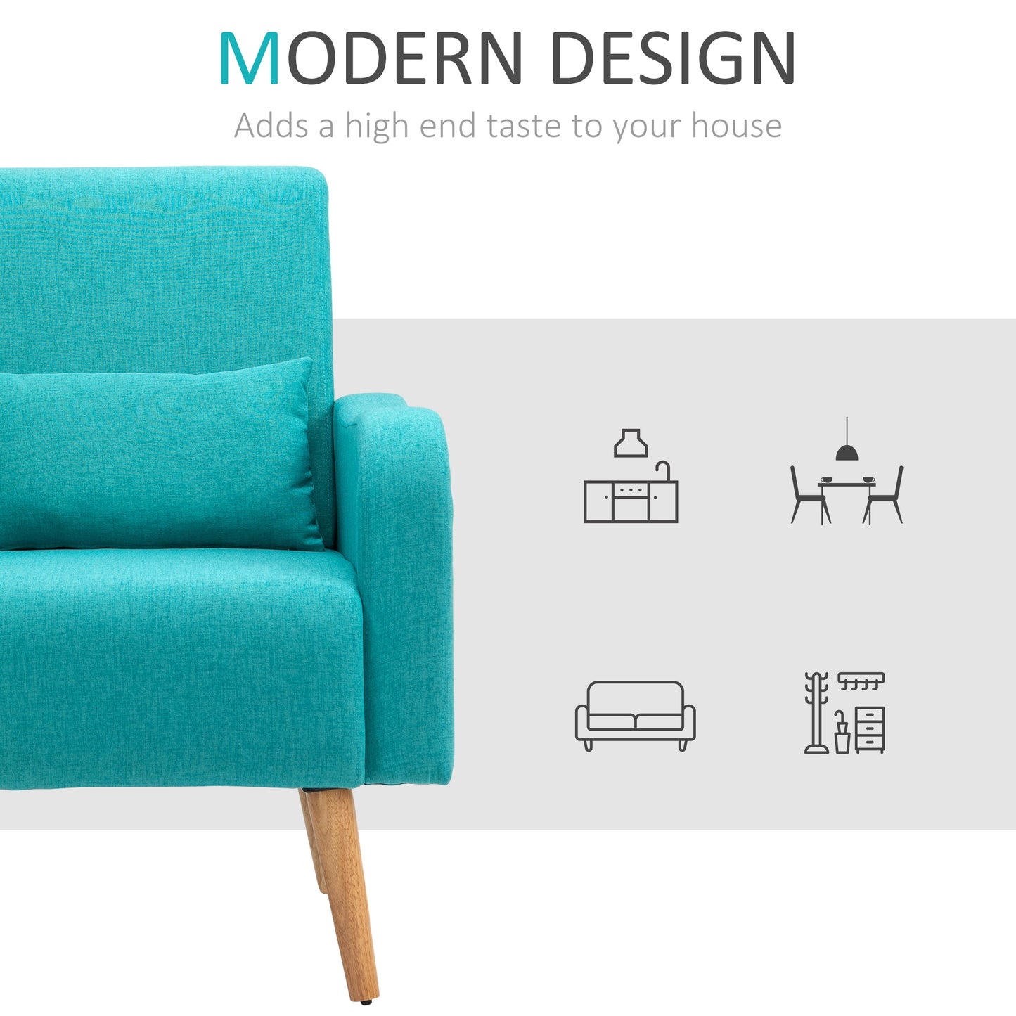 HOMCOM Accent Chair, Linen-Touch Armchair, Upholstered Leisure Lounge Sofa, Club Chair with Wooden Frame, Teal