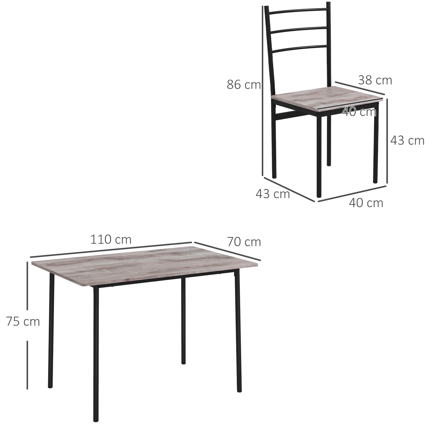 HOMCOM 5 Piece Dining Table and Chairs Set 4, Dining Room Sets, Steel Frame Space Saving Table and 4 Chairs for Compact Kitchens