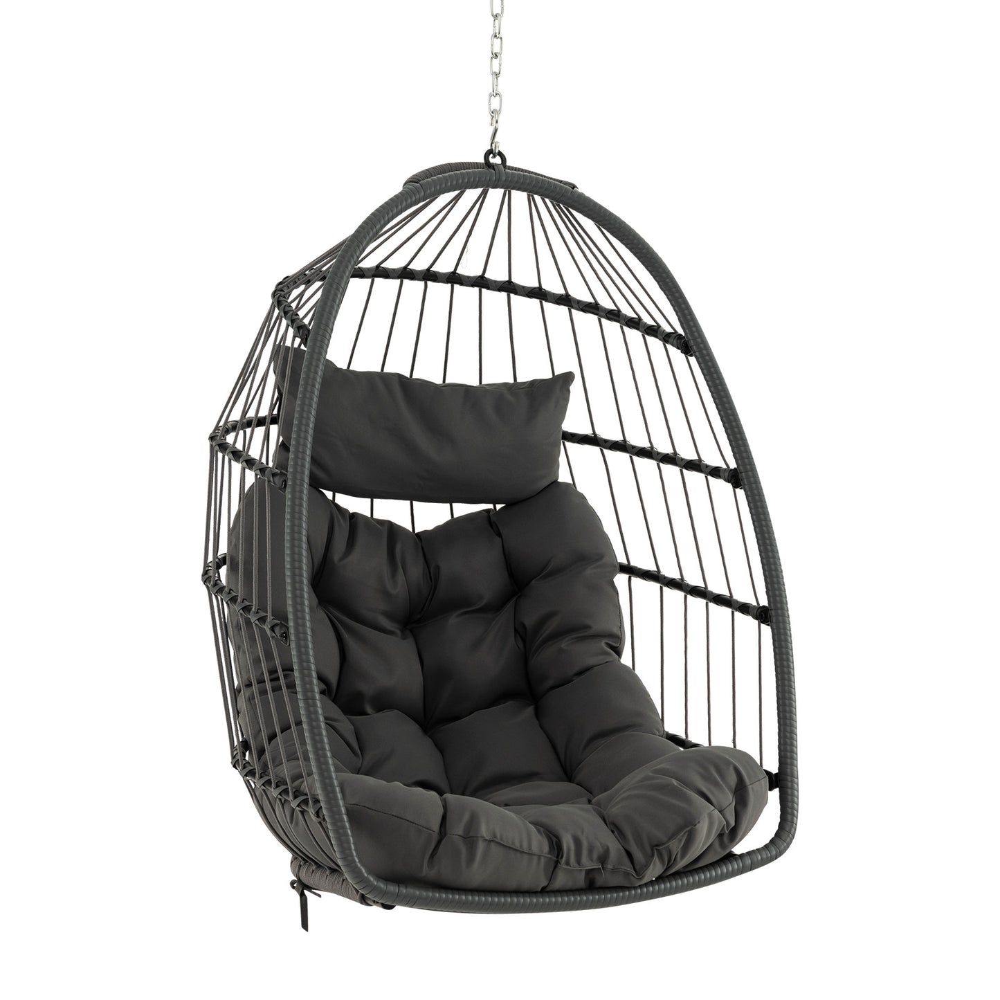 Hanging Egg Swing Hammock Chair with Head Pillow and Large Seat Cushion-Grey