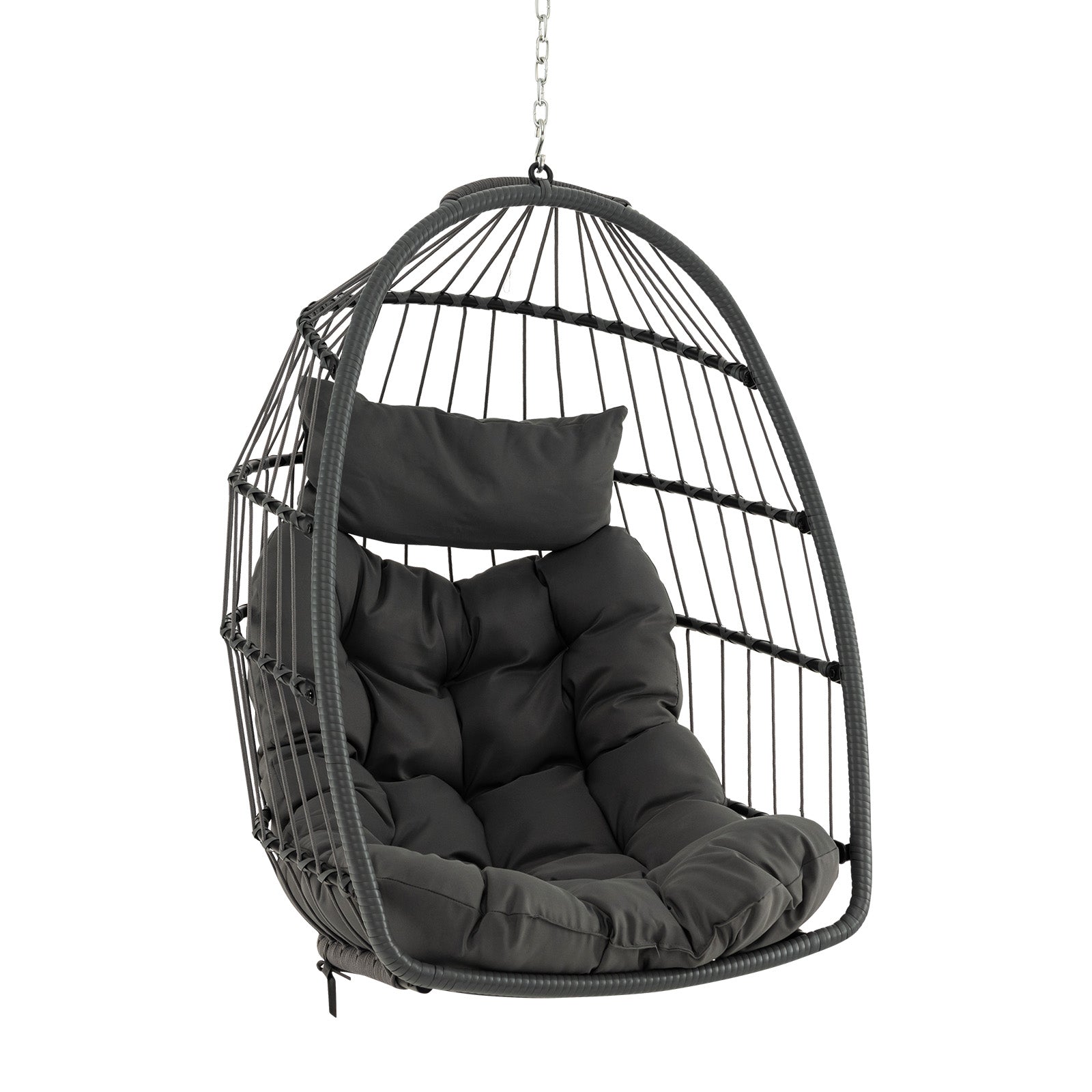 Hanging Egg Swing Hammock Chair with Head Pillow and Large Seat Cushion-Grey