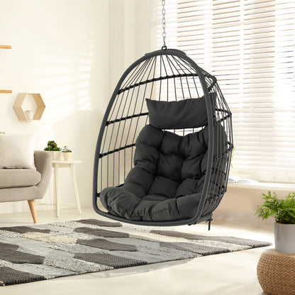 Hanging Egg Swing Hammock Chair with Head Pillow and Large Seat Cushion-Grey