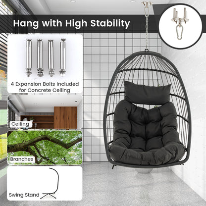 Hanging Egg Swing Hammock Chair with Head Pillow and Large Seat Cushion-Grey