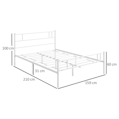 HOMCOM Double Metal Bed Frame Solid Bedstead Base with Headboard and Footboard, Metal Slat Support and Underbed Storage Space, Bedroom Furniture