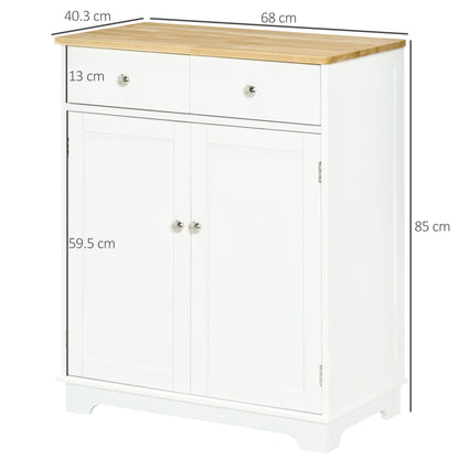 HOMCOM Kitchen Floor Cabinet Side Storage Cupboard Multi-use Sideboard Table with Solid Wood Top, Adjustable Shelf Drawer for Dining Living Room