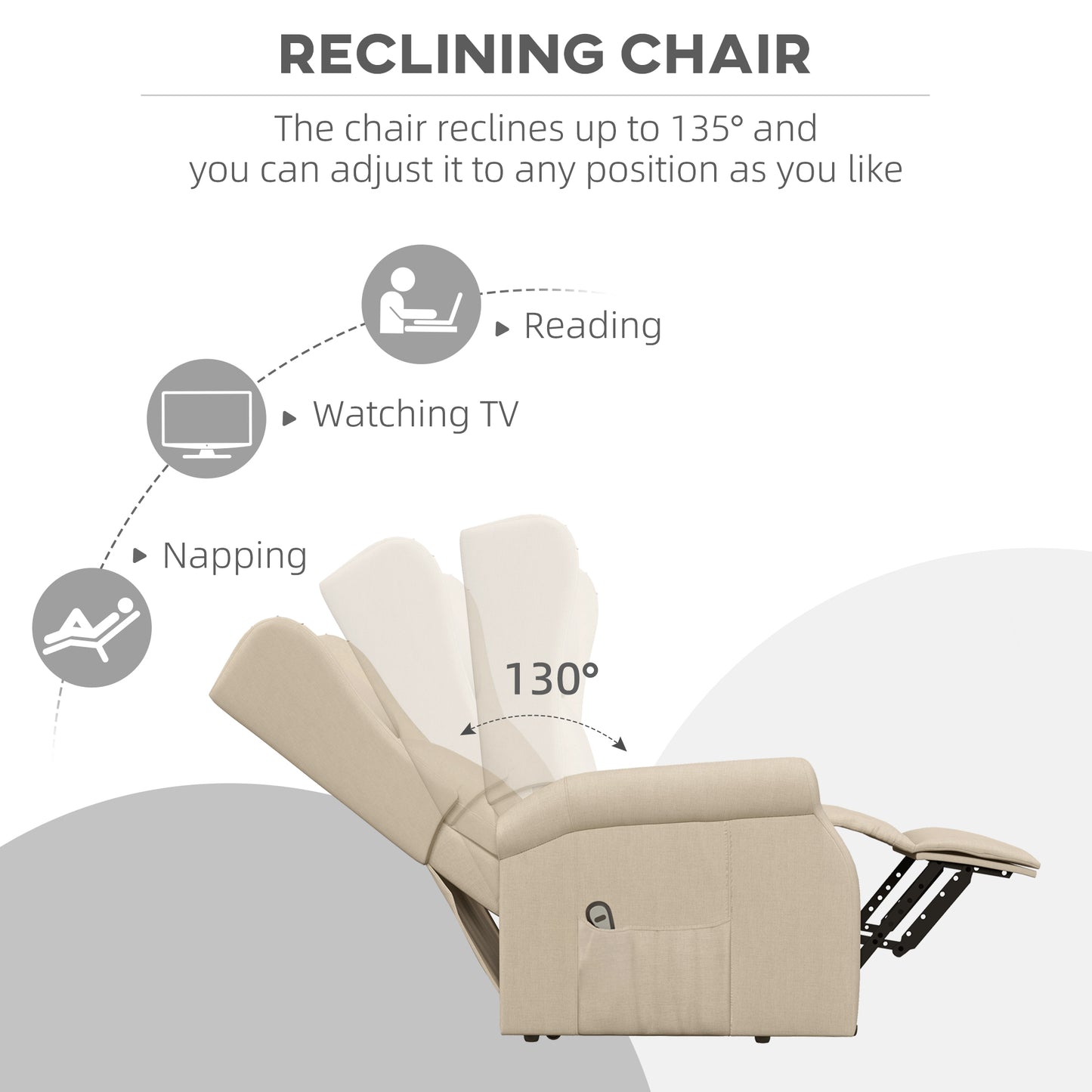 HOMCOM Recliner Armchair for the Elderly with Remote Control, Fabric Electric Recliner Chair for Living Room, Beige