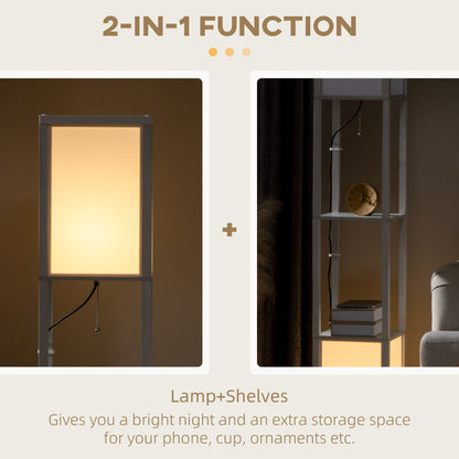 HOMCOM Modern Shelf Floor Lamp with Dual Ambient Light, Standing Lamp Living Room, Bedroom, 156cm, White