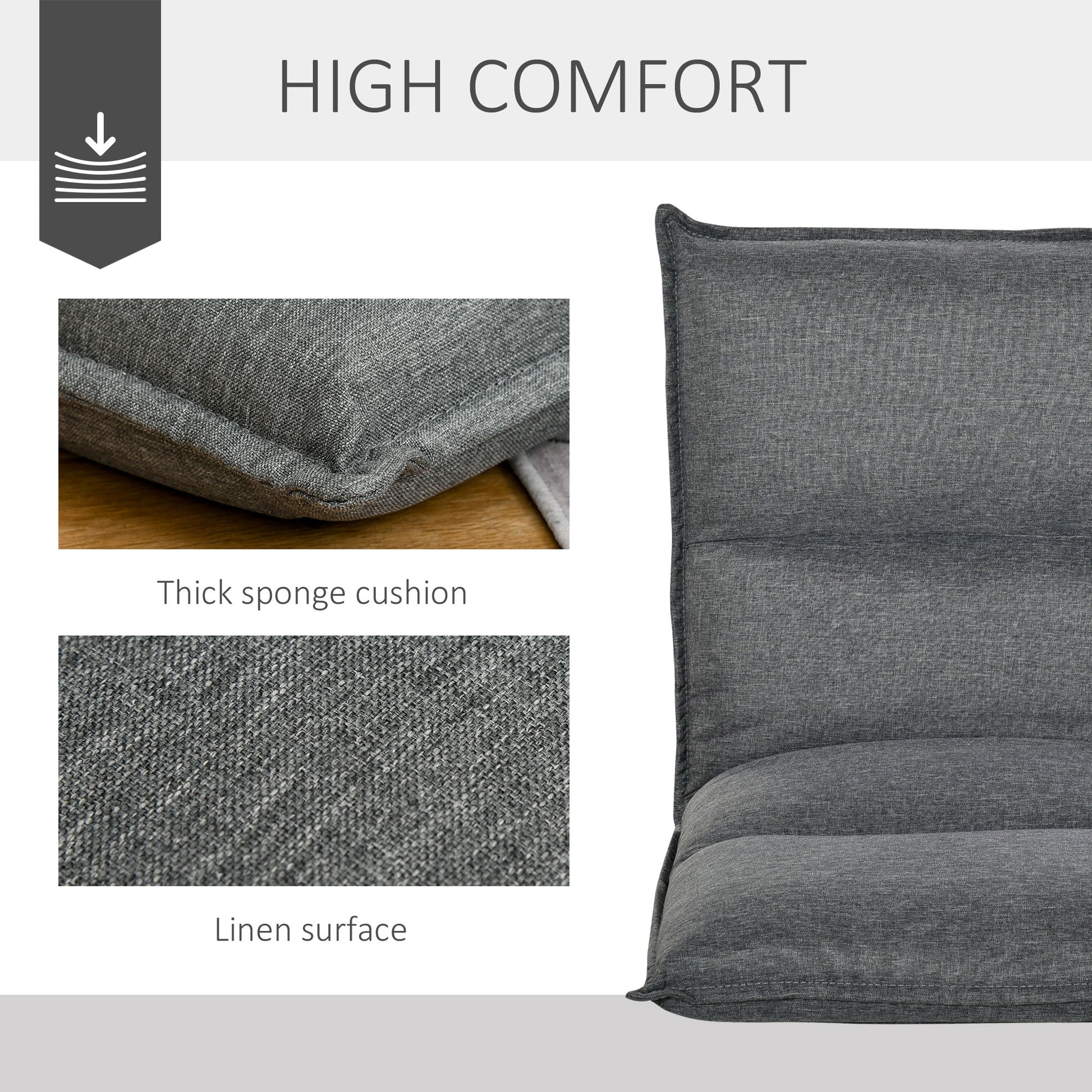 HOMCOM Foldable Padded Sofa with Adjustable Backrest Thick Seat Cushion Lazy Lounge Grey