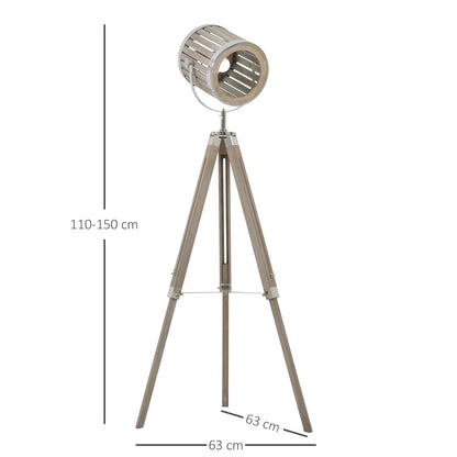 HOMCOM Floor Lamps for Living Room Unique Wood Frame Adjustable Shade Height Unique Vintage Spotlight Metal Home Office Furniture Lighting