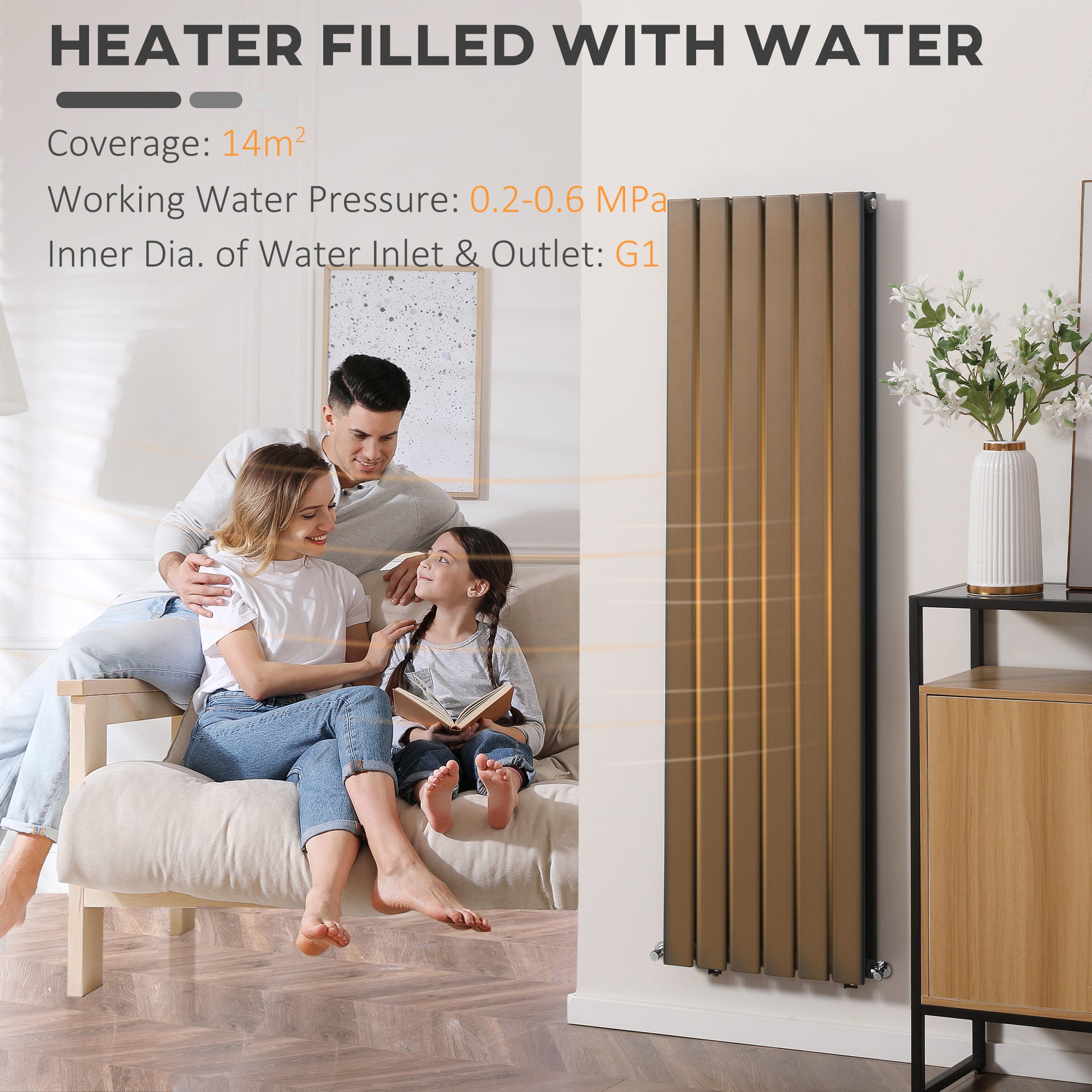 HOMCOM 46 x 160cm Space Heater, Water-filled Heater for Home, Horizontal Designer Radiators, Quick Warm up, Living room, Study, Bathrooms, Grey