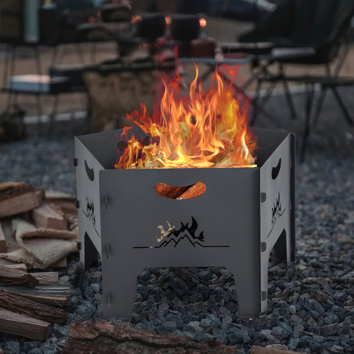 Collapsible Portable Plug Fire Pit with Storage Bag