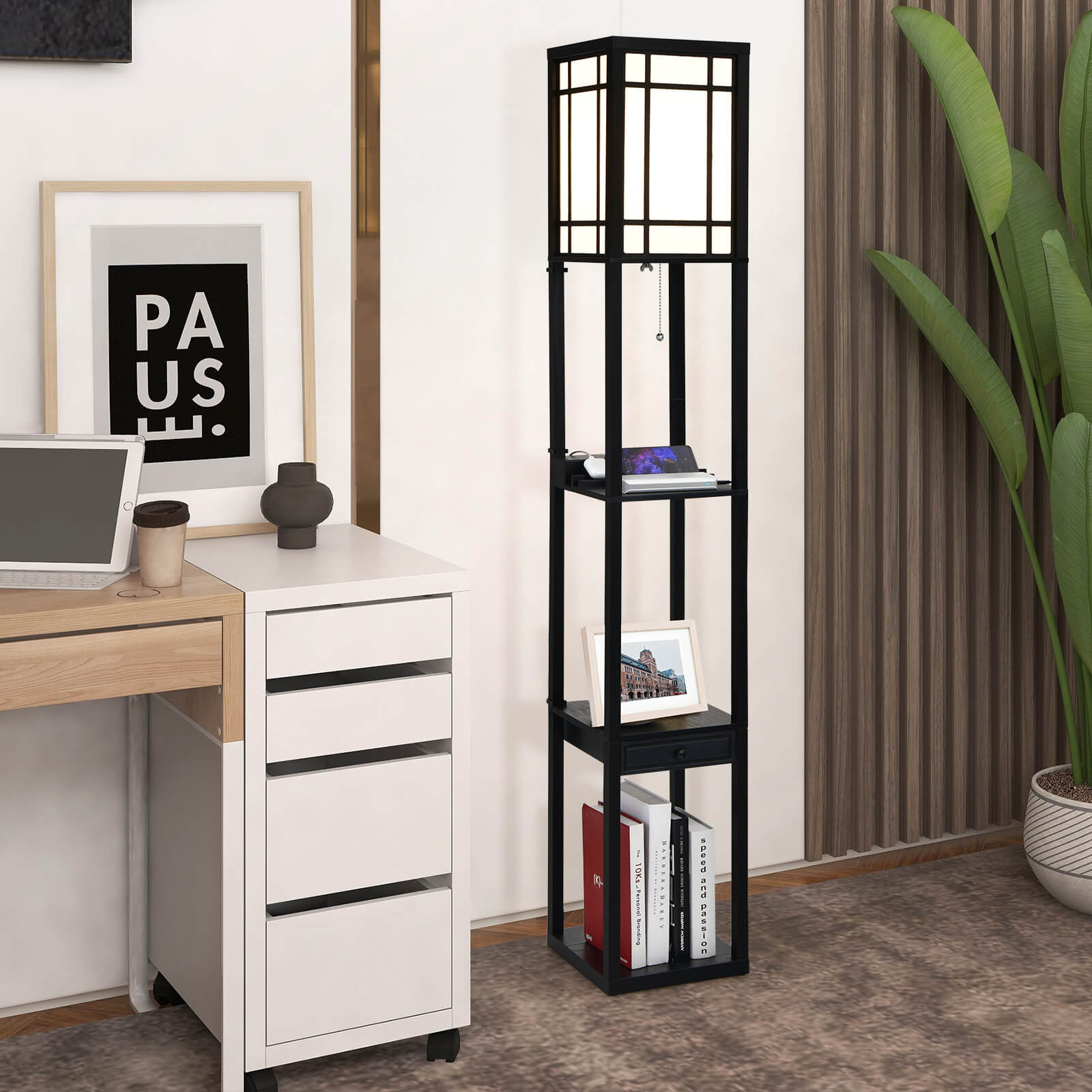 3-Layers Tall Free-standing Light with 2 USB Charging Ports