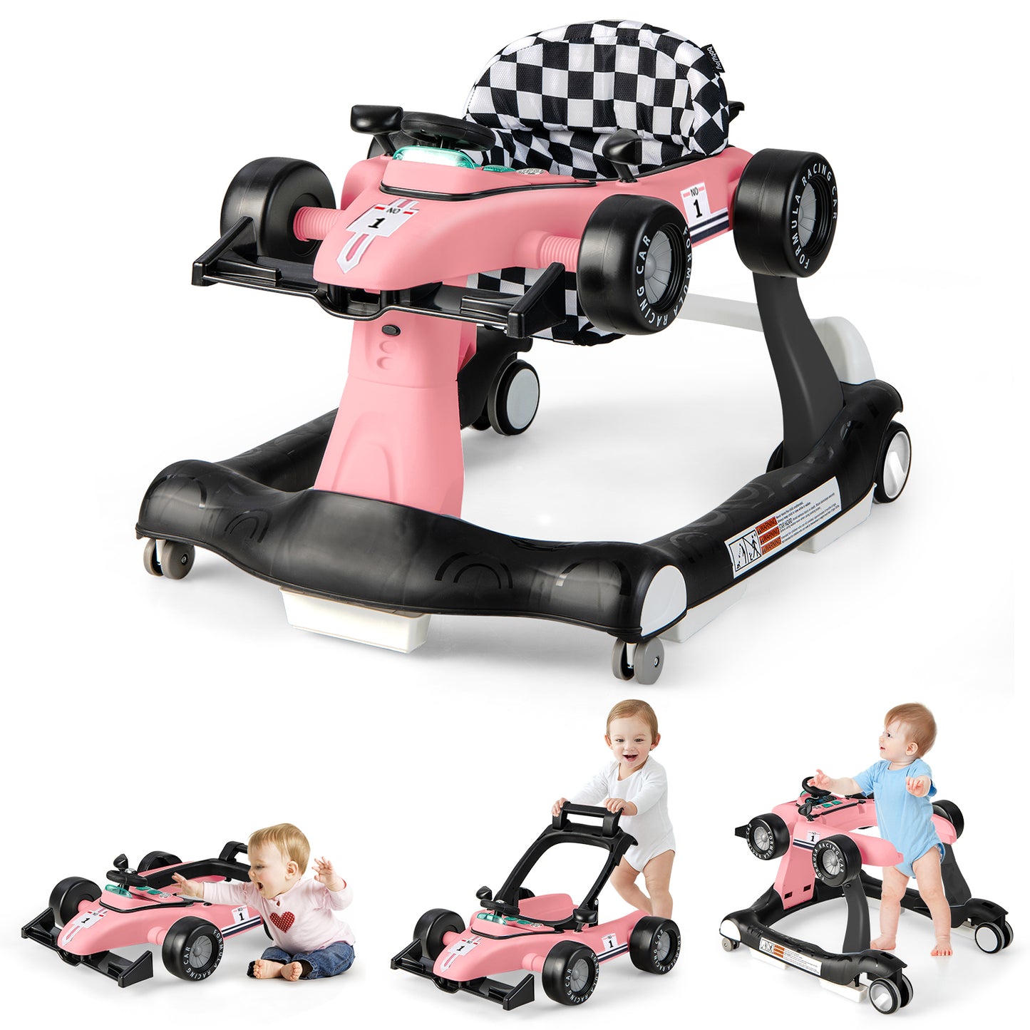 4-in-1 Baby Push Walker with Adjustable Height and Speed-Light Pink