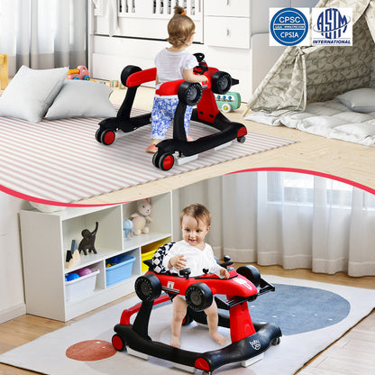 4-in-1 Baby Push Walker with Adjustable Height and Speed-Red